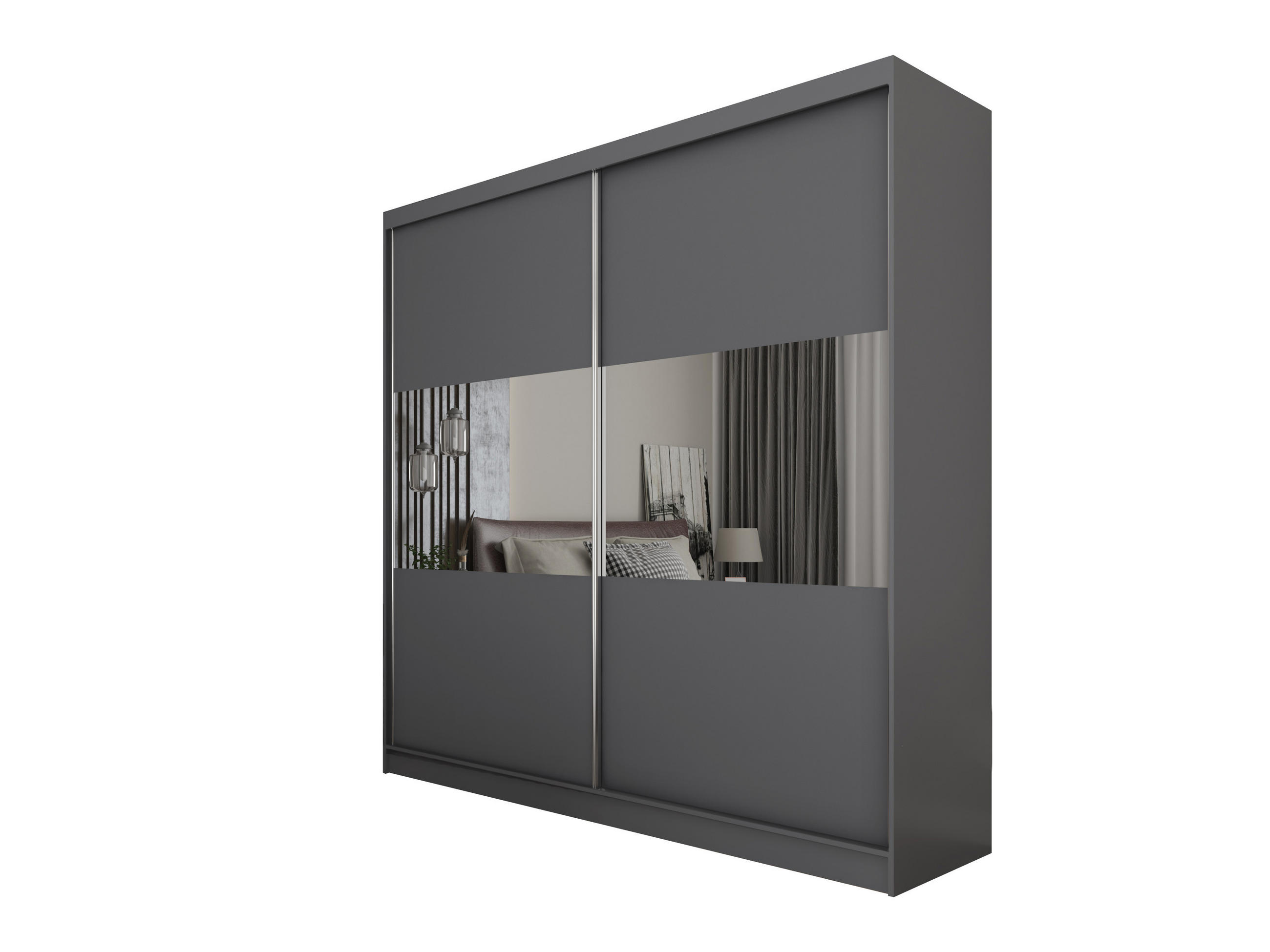 SCHWEBETÜRENSCHRANK ROSALIA 200/216/61 cm 2-türig mit Spiegel Grau - Grau, Holzwerkstoff (200/216/61cm) - MASSENO