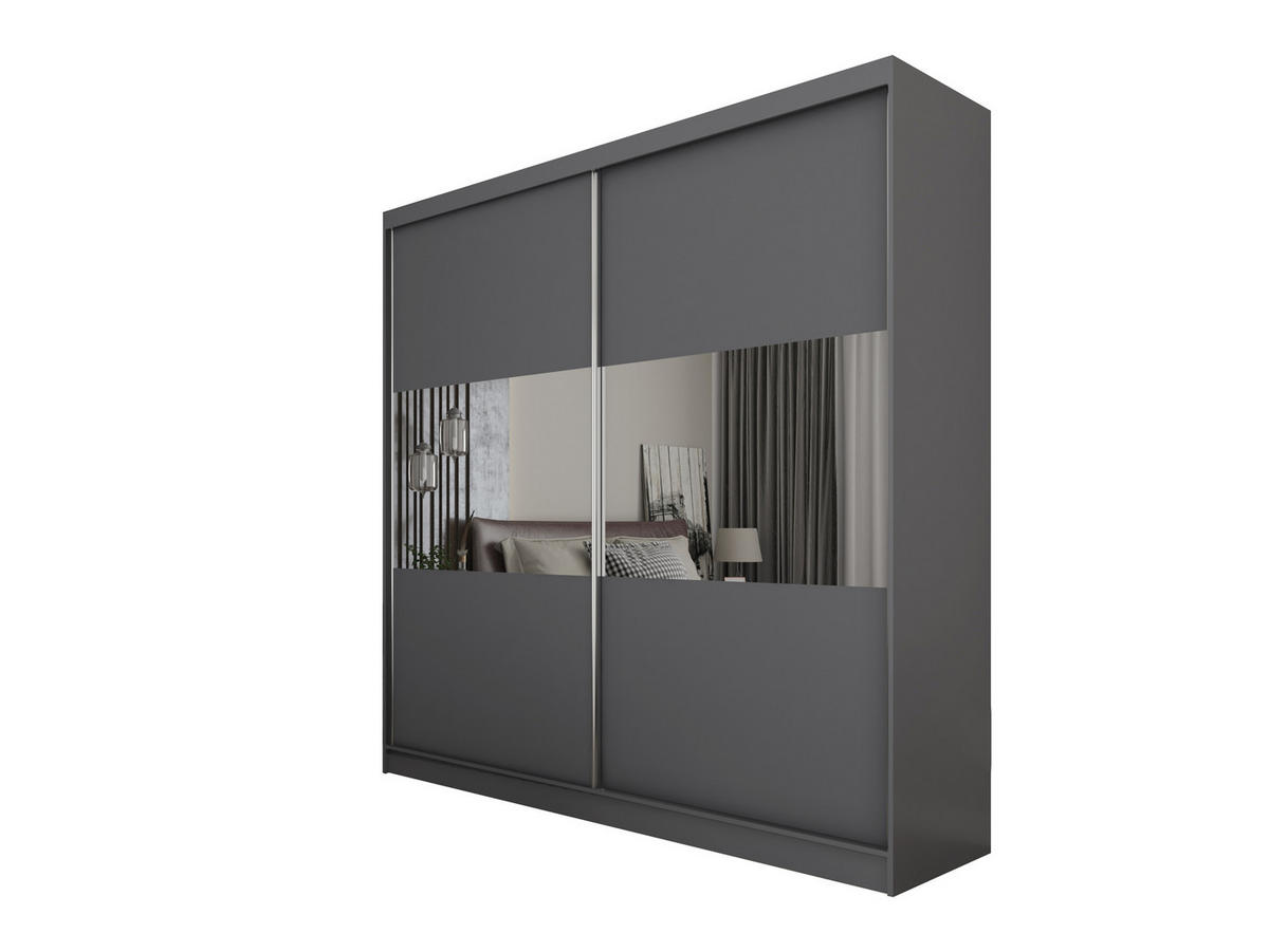 SCHWEBETÜRENSCHRANK ROSALIA 200/216/61 cm 2-türig mit Spiegel Grau - Grau, Holzwerkstoff (200/216/61cm) - MASSENO