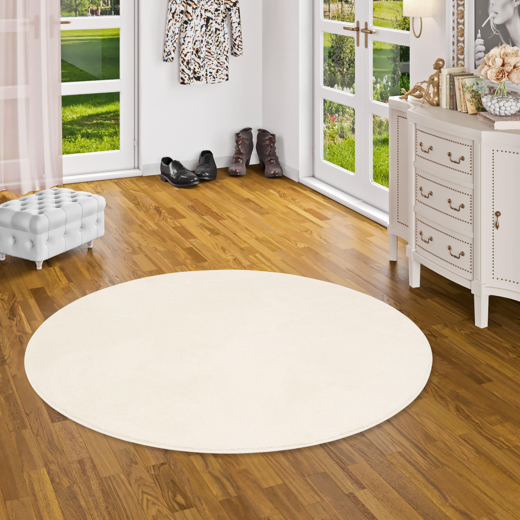 LUXUS SUPER SOFT HOCHFLOR LANGFLOR TEPPICH DELUXE RUND - Creme, Textil (200/200cm) - Snapstyle