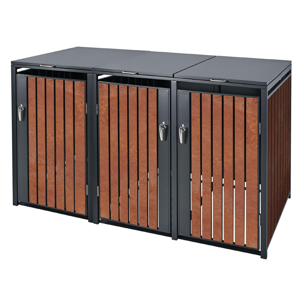 MÜLLTONNENBOX 3er Anthrazit-Rostoptik - Rotbraun, Metall (80/116.3/200cm) - ML-DESIGN