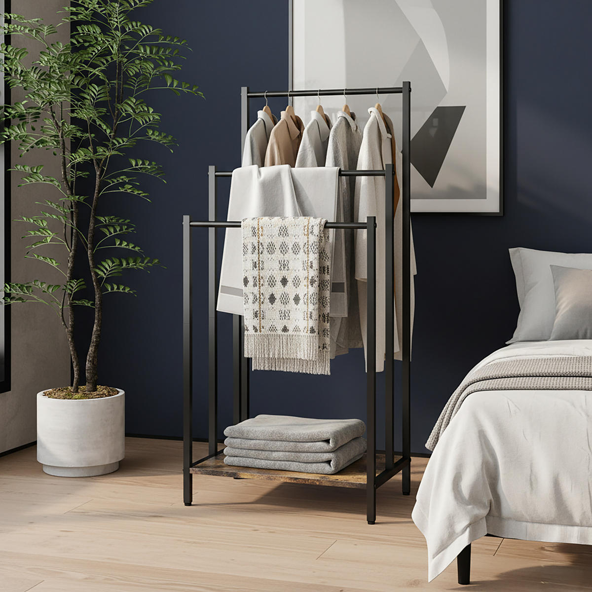 HANDTUCHSTÄNDER - Schwarz, Holzwerkstoff/Metall (43/81/28cm) - Relaxdays