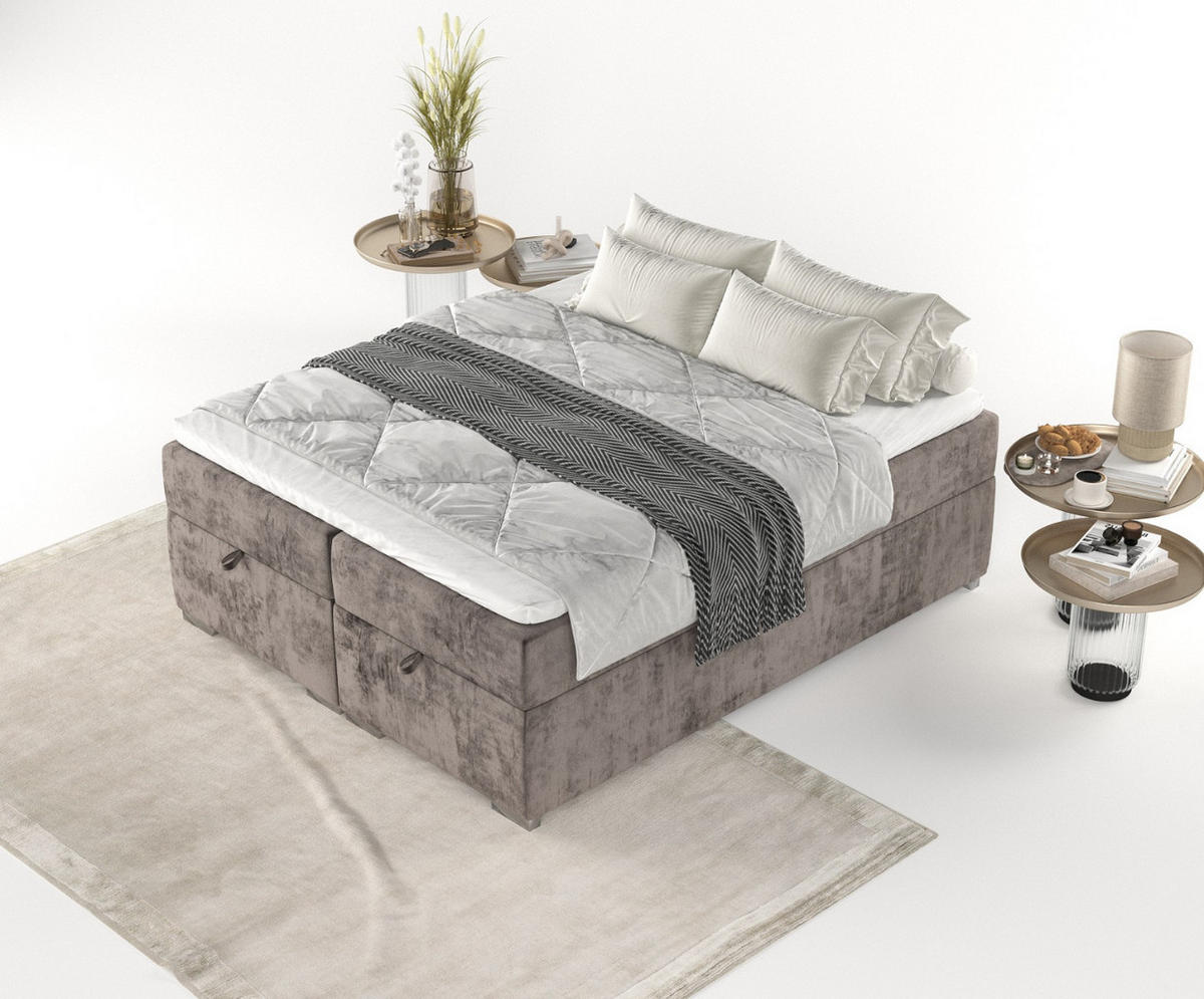 BOXBETT Reto 120/200 cm Braun im Lotta Stoff - Chromfarben/Braun, Holz/Holzwerkstoff (120/200cm) - AltaBeds