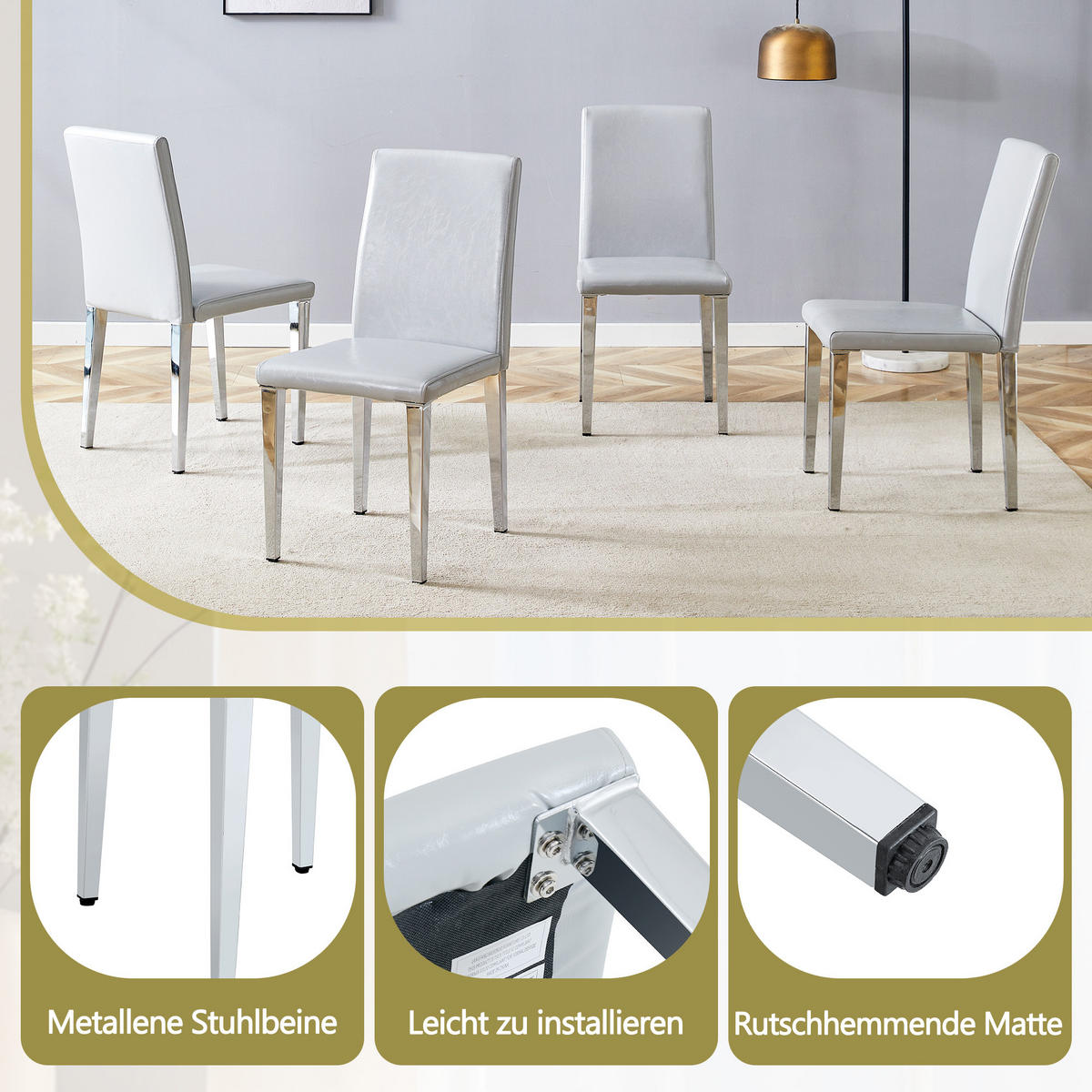 STUHL-SET DE-36600 2 Stück mit PU-Bezug und Metallbeinen Hellgrau - Hellgrau, Metall (47/90/41cm) - ComfortXL