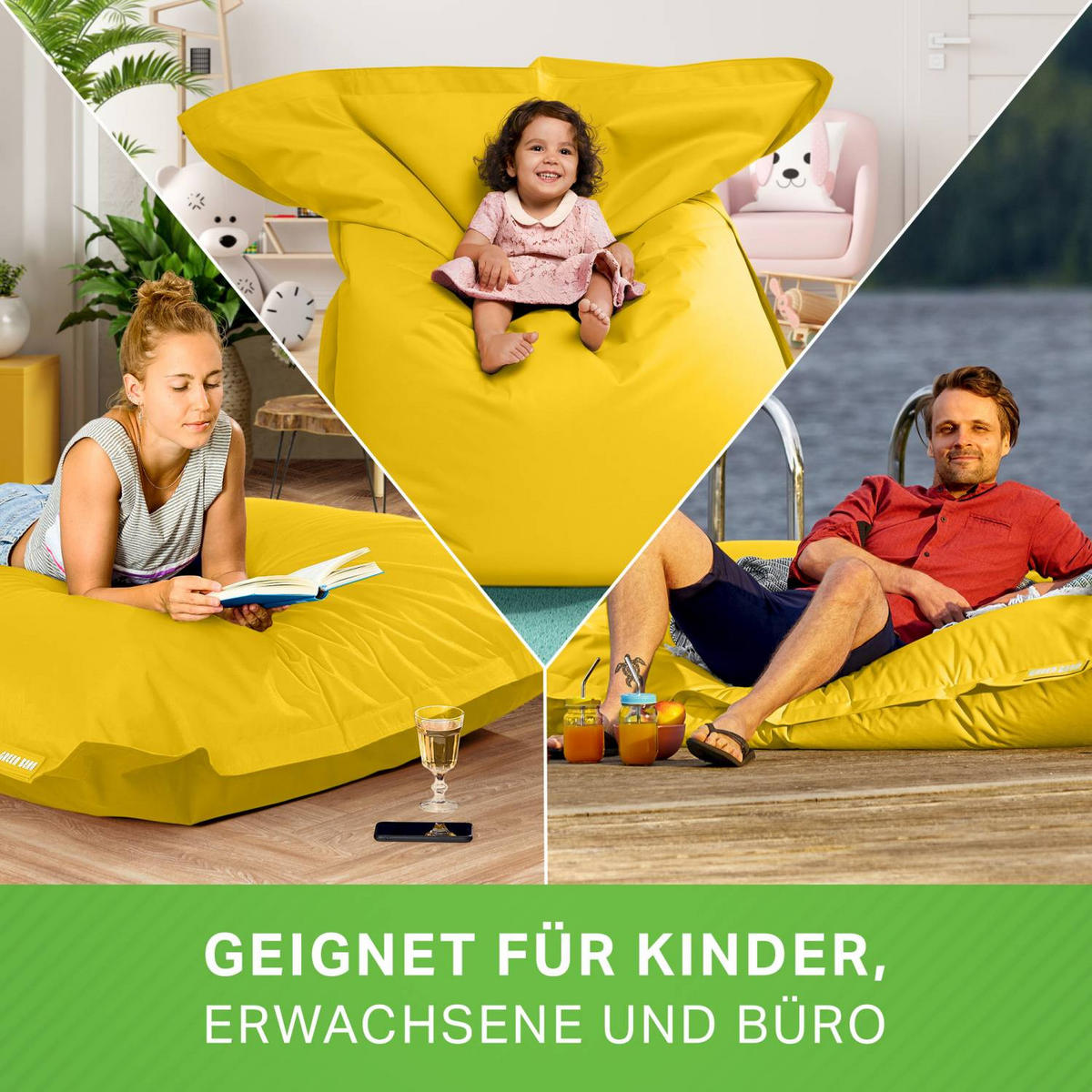 SITZSACK XXL "Square" 140x180cm - 380 L - Gelb, Textil (140/25/180cm) - Green Bean