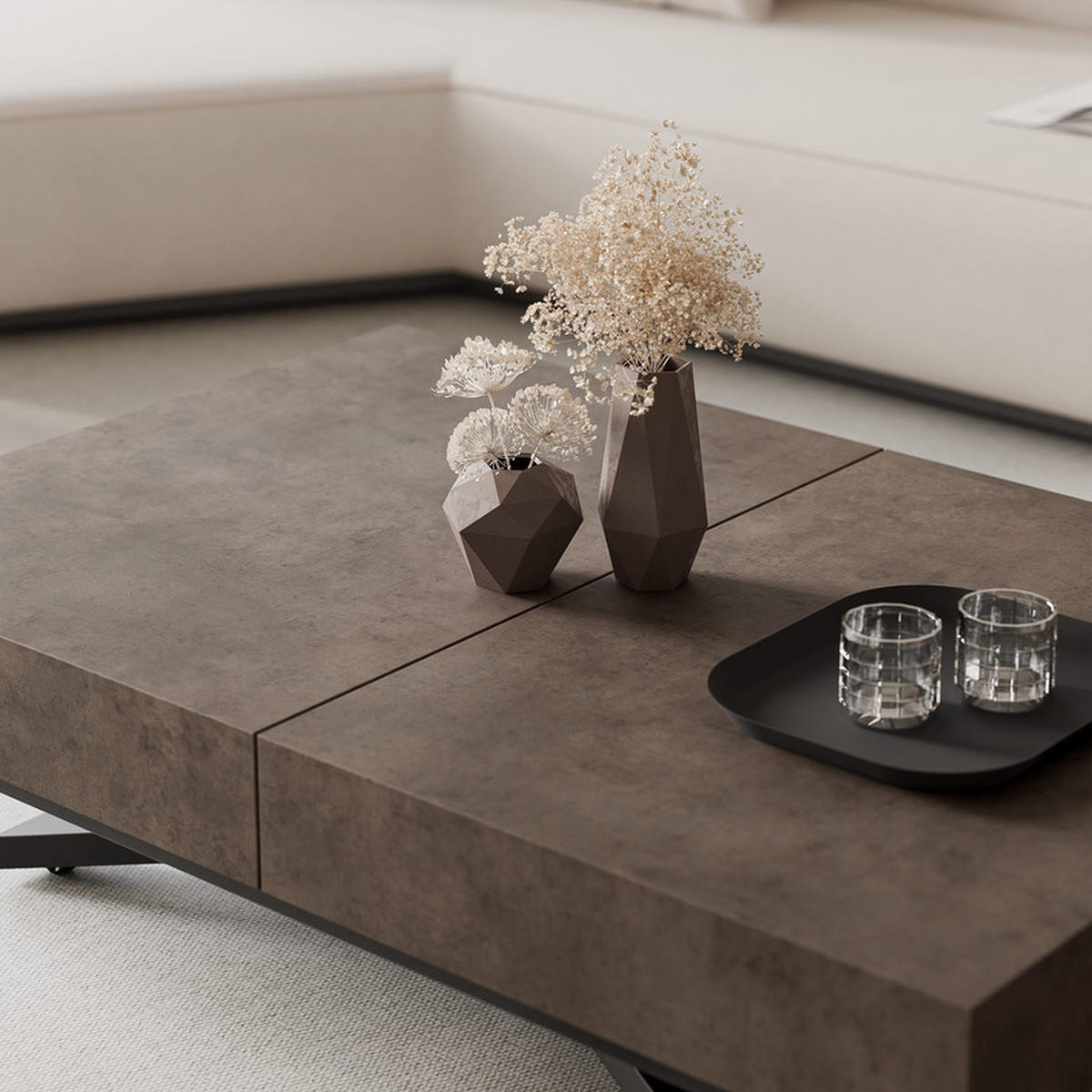 COUCHTISCH SANELLE X ausziehbar mit Liftfunktion, 120/80/76 cm Schwarz/Braun - Schwarz/Braun, Holzwerkstoff/Metall (120/80/27cm) - Idohome