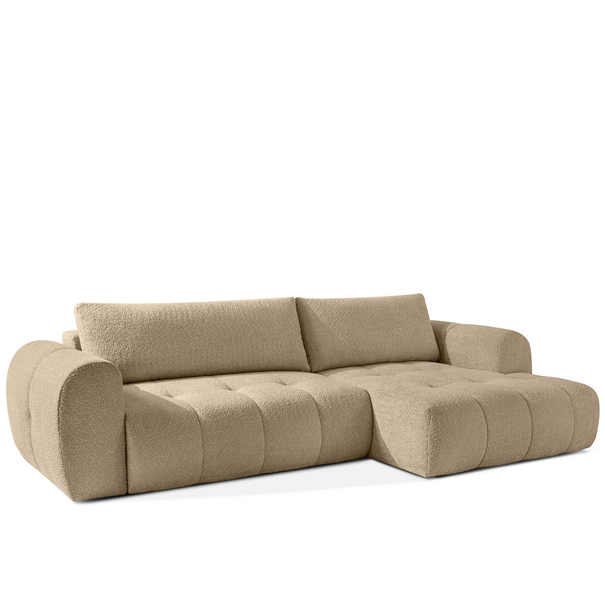 ECKSOFA RECHTS LIRA, Beige, Bouclé - Beige, Holz/Holzwerkstoff (295/112cm) - KONSIMO®