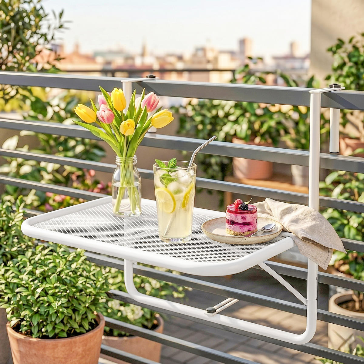 BALKONHÄNGETISCH Gartentisch höhenverstellbar rechteckig Terrasse Beistelltisch - Weiß, Metall (60/56/50cm) - Outsunny