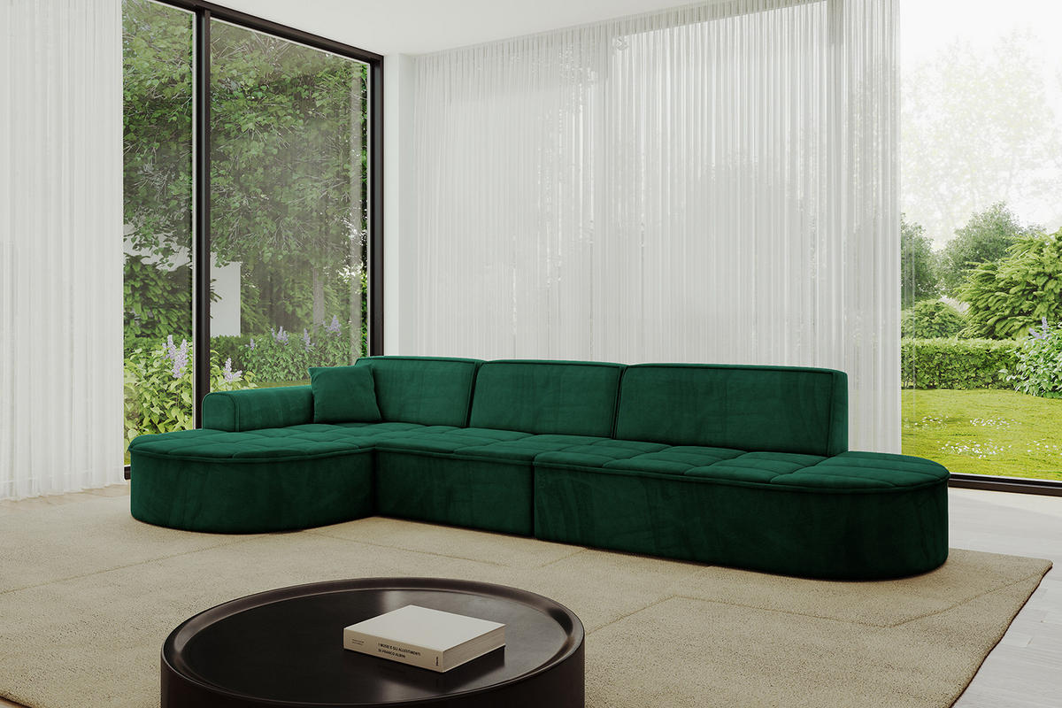 ECKSOFA Ottomane Links TARO-L2 - 328x171x79,5 cm Dunkelgrün - Grün, Holzwerkstoff/Textil (328/171cm) - ALTDECOR
