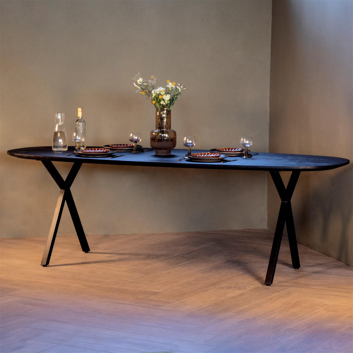 ESSTISCH oval aus Mangoholz 240cm, schwarz - Schwarz, Holz (240/90/76cm) - Giga Meubel