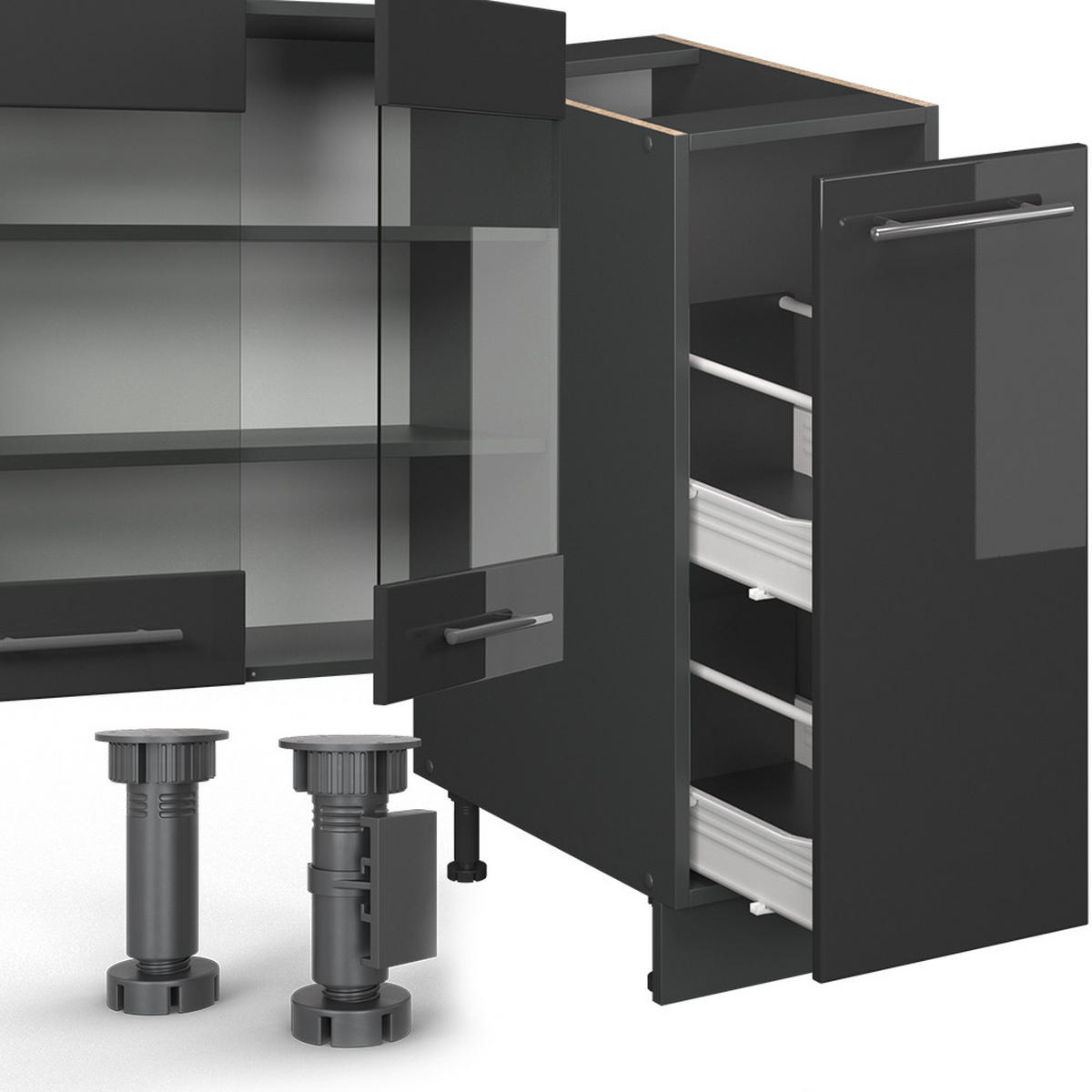 KUCHYŇSKÝ KOUT Fame-Line Antracitový vysoký lesk - antracitová/vysoce lesklá černá, kompozitní dřevo (280/81.6/60cm) - Vicco