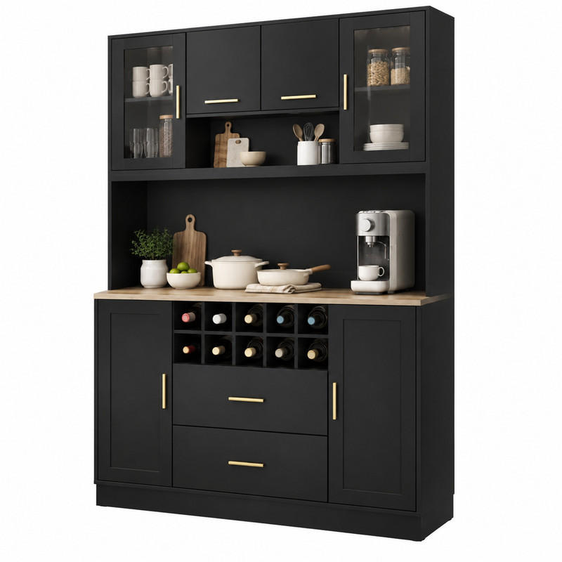 ANRICHTESCHRANK mit LED und Steckdose 120 x 36,3 x 180 cm Schwarz - Schwarz, Metall (36.3/180/120cm) - Meubliv