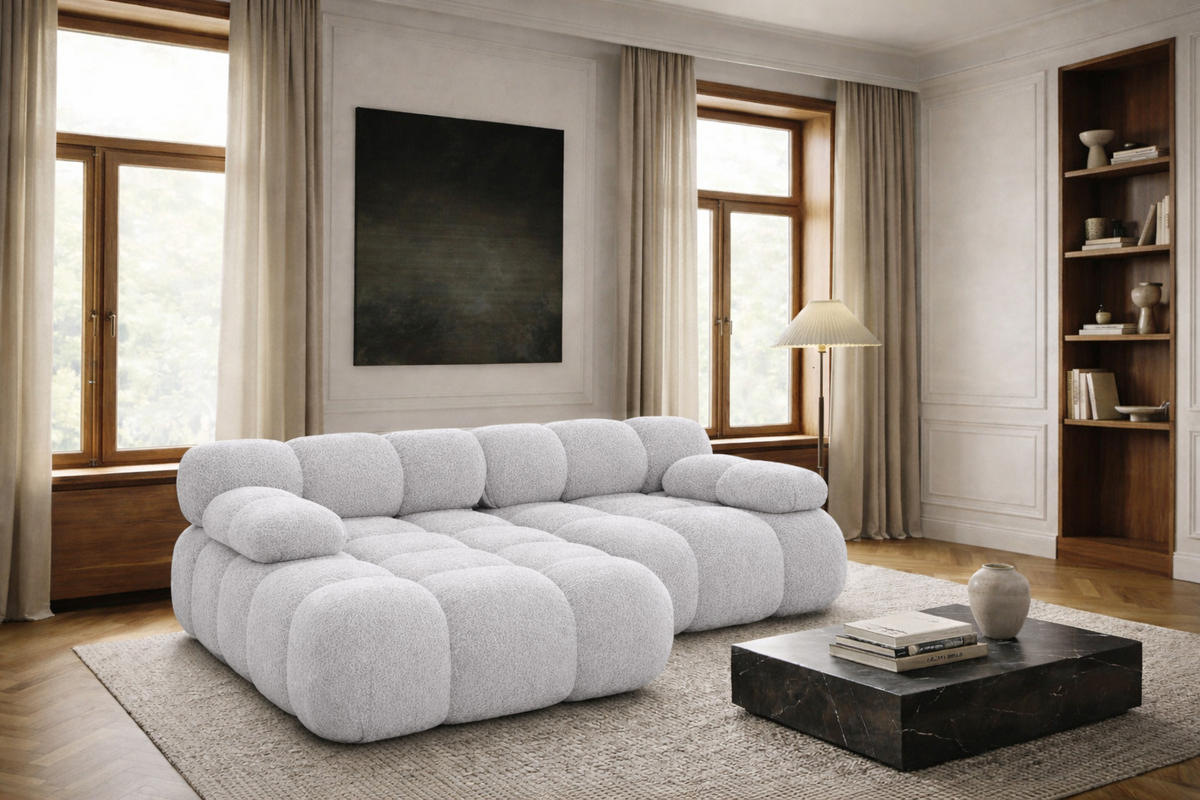ECKSOFA L-form Mini Modular, Bouclé-Stoff Abriamo, Hellgrau, Links, Selia - Hellgrau, Holz (190/160cm) - Kaiser Möbel