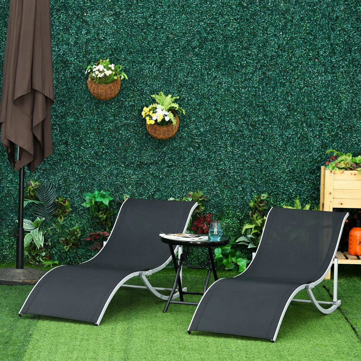 ALUMINIUM-KLAPPGARTLIEGE, 2er-Set, Negro, faltbar, 61 x 165 x 63 cm - Schwarz, Metall (165/63/61cm) - Vallsero