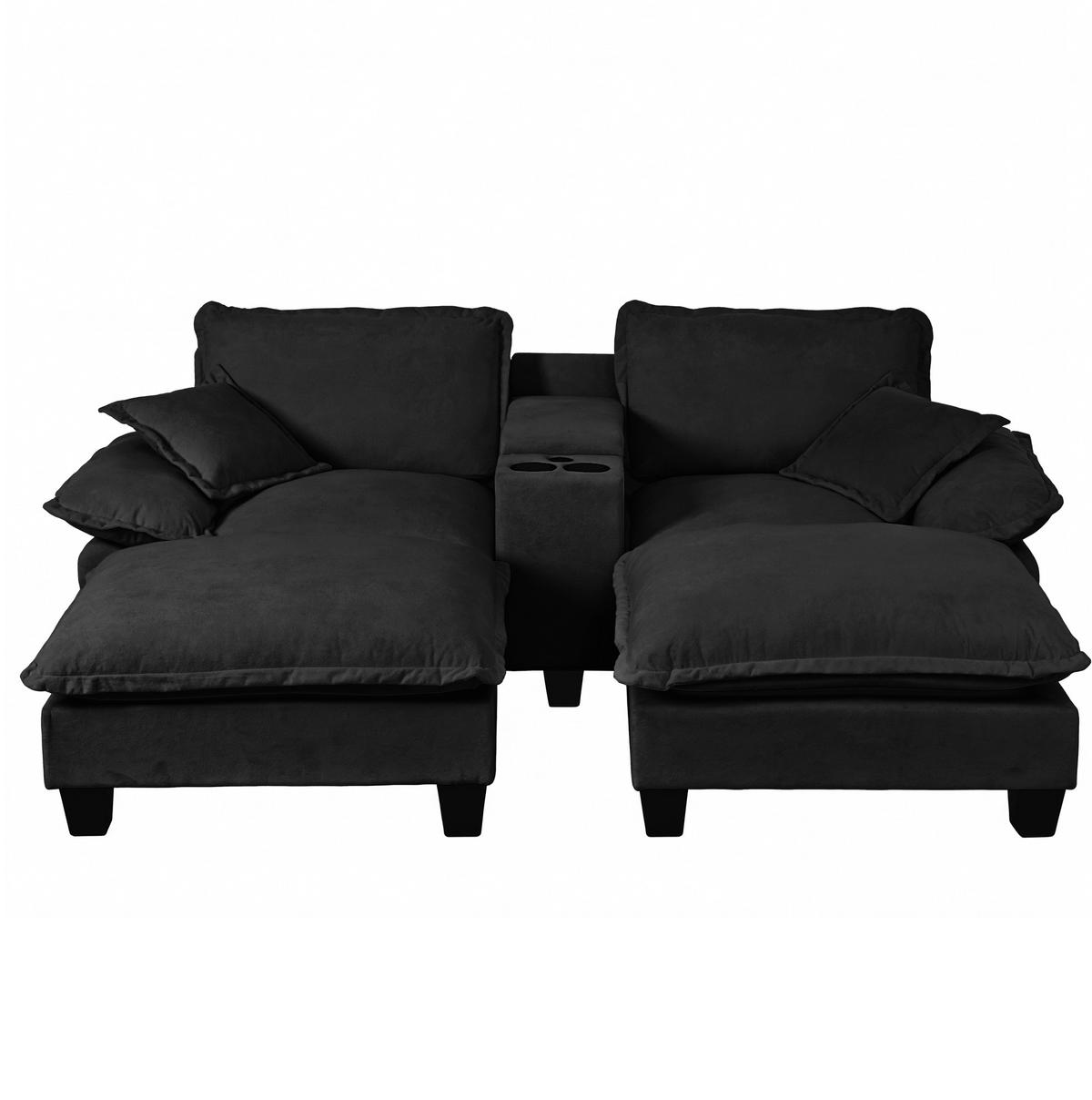 2-SITZER aus Chenille in Schwarz mit USB-Anschlüssen & Stauraum - Schwarz, Textil (155/90/224cm) - Modfu