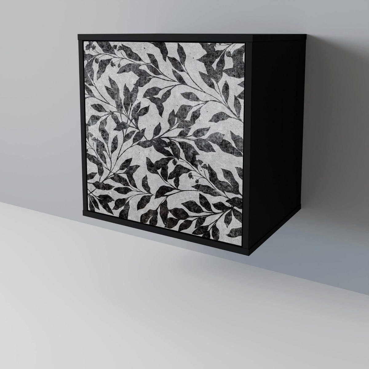 SIDEBOARD CHARCOAL SPROUT, Schwarz, 57,5x42x72,5 cm, Schwarze Metallfüße - Multicolor/Schwarz, Holzwerkstoff/Metall (57.5/72.5/42cm) - SpaceRebels