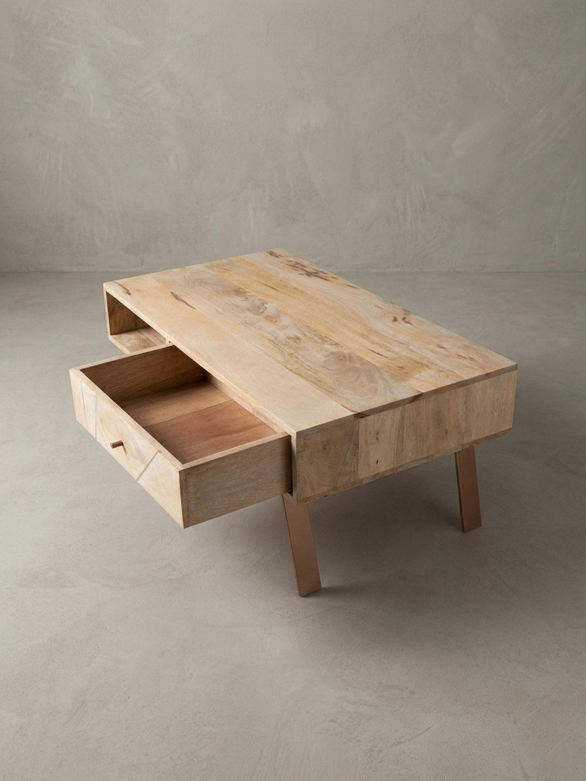 COUCHTISCH in Rustikalem Landhausstil, Massives Mangoholz und Metall, Maße 95x42x50 cm - Beige/Braun, Holz/Metall (50/95/42cm) - KADIMA DESIGN