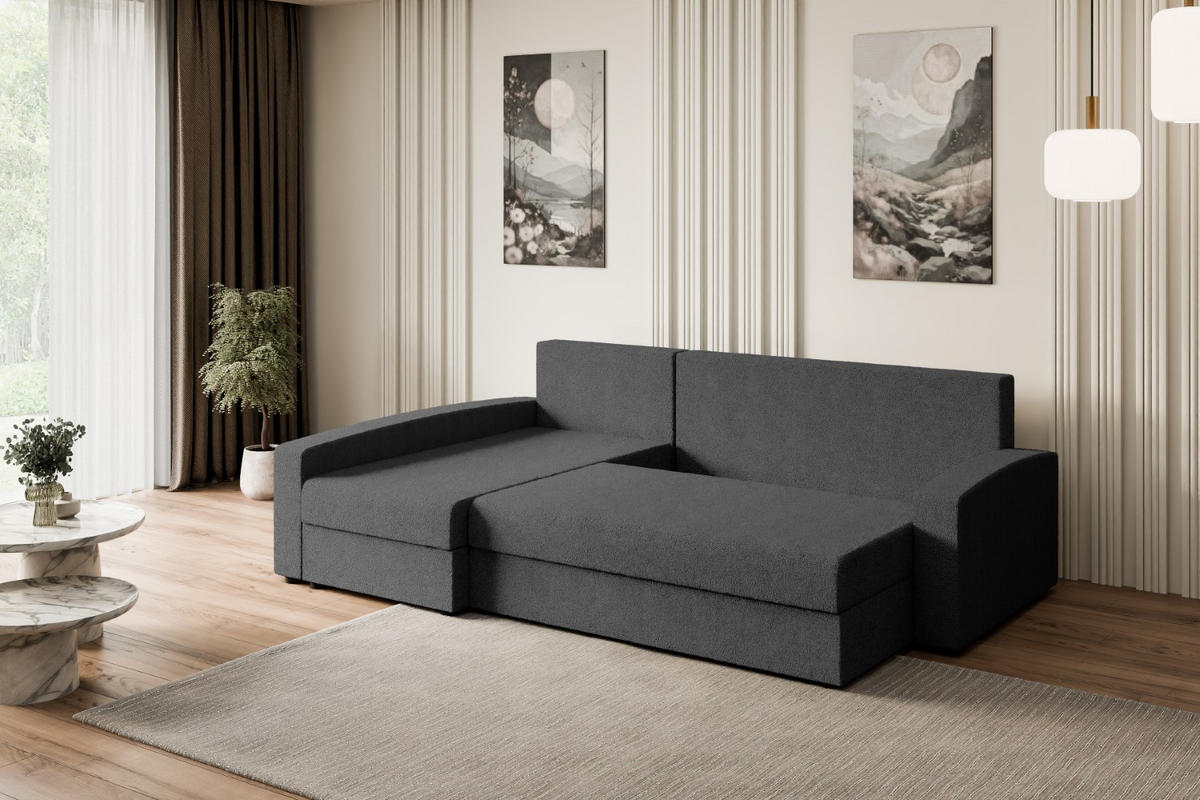 ECKSOFA mit Schlaffunktion und Bettkasten ALESIA-L 231x140x90 cm Grau Bouclé - Silberfarben/Grau, Holzwerkstoff/Kunststoff (231/140cm) - ALTDECOR