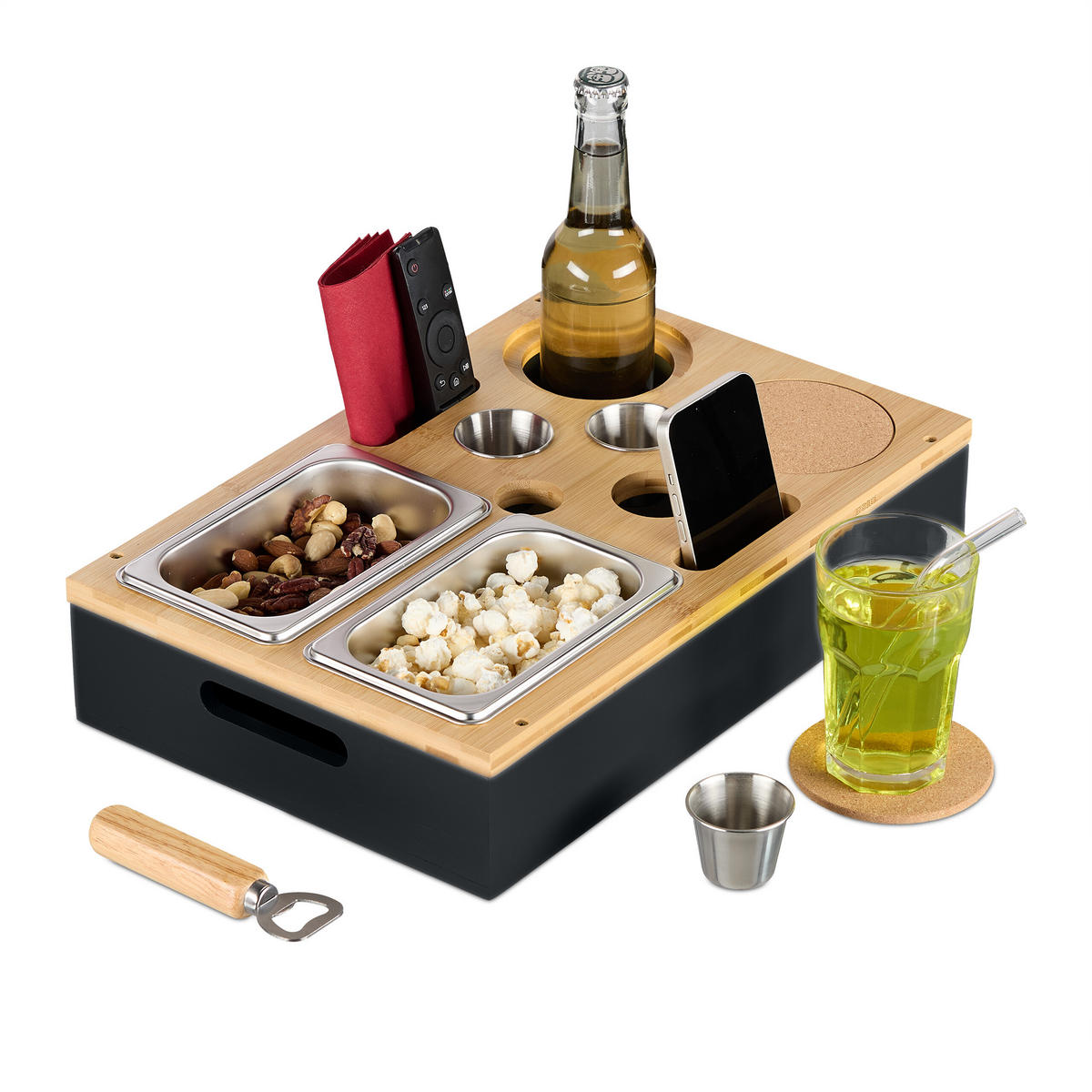 COUCHBAR - Schwarz, Holz/Naturmaterialen (40/8/26cm) - Relaxdays