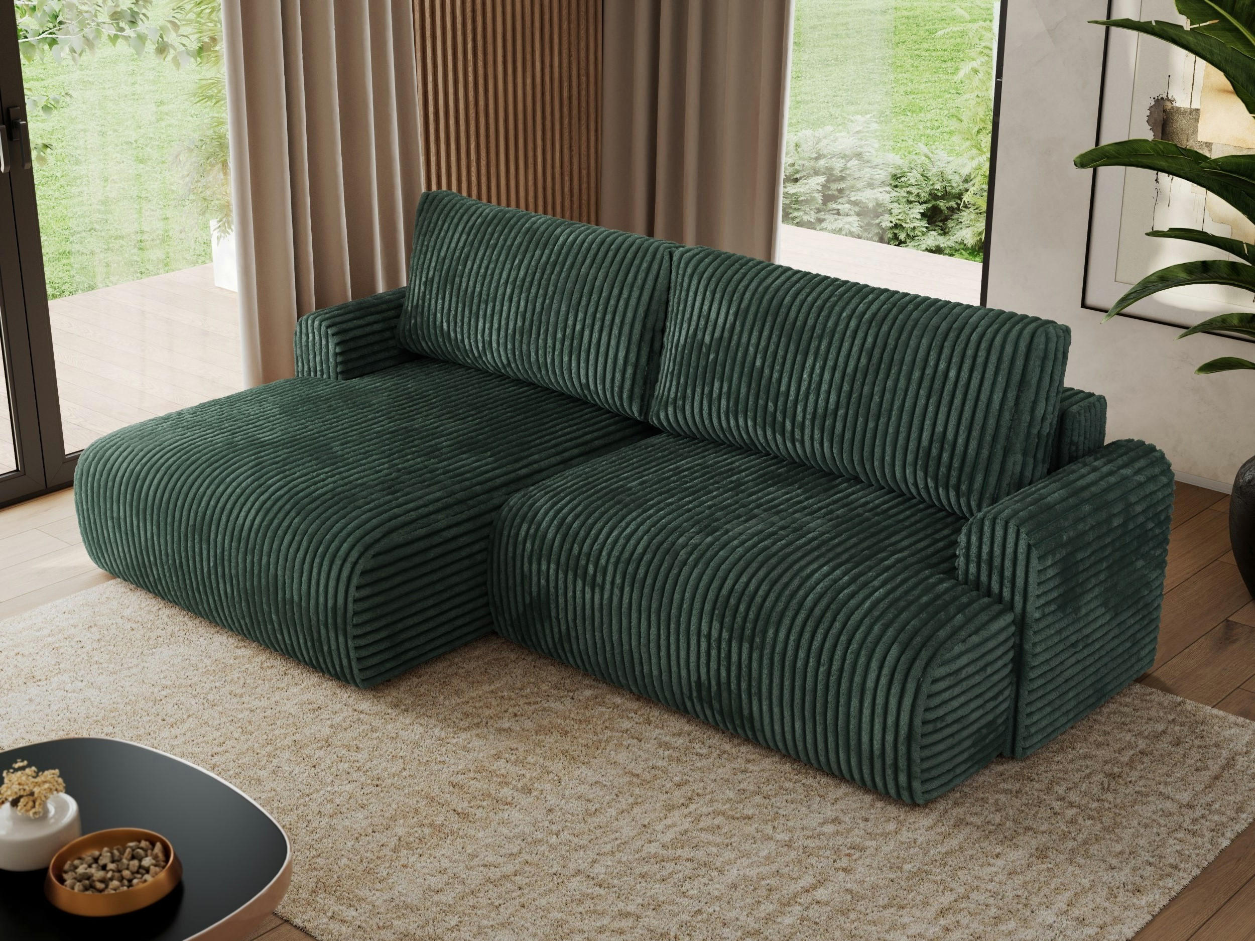 ECKSCHLAFSOFA TONO L Grün Cord - links - Schwarz/Grün, Kunststoff/Textil (260/150cm) - MKS