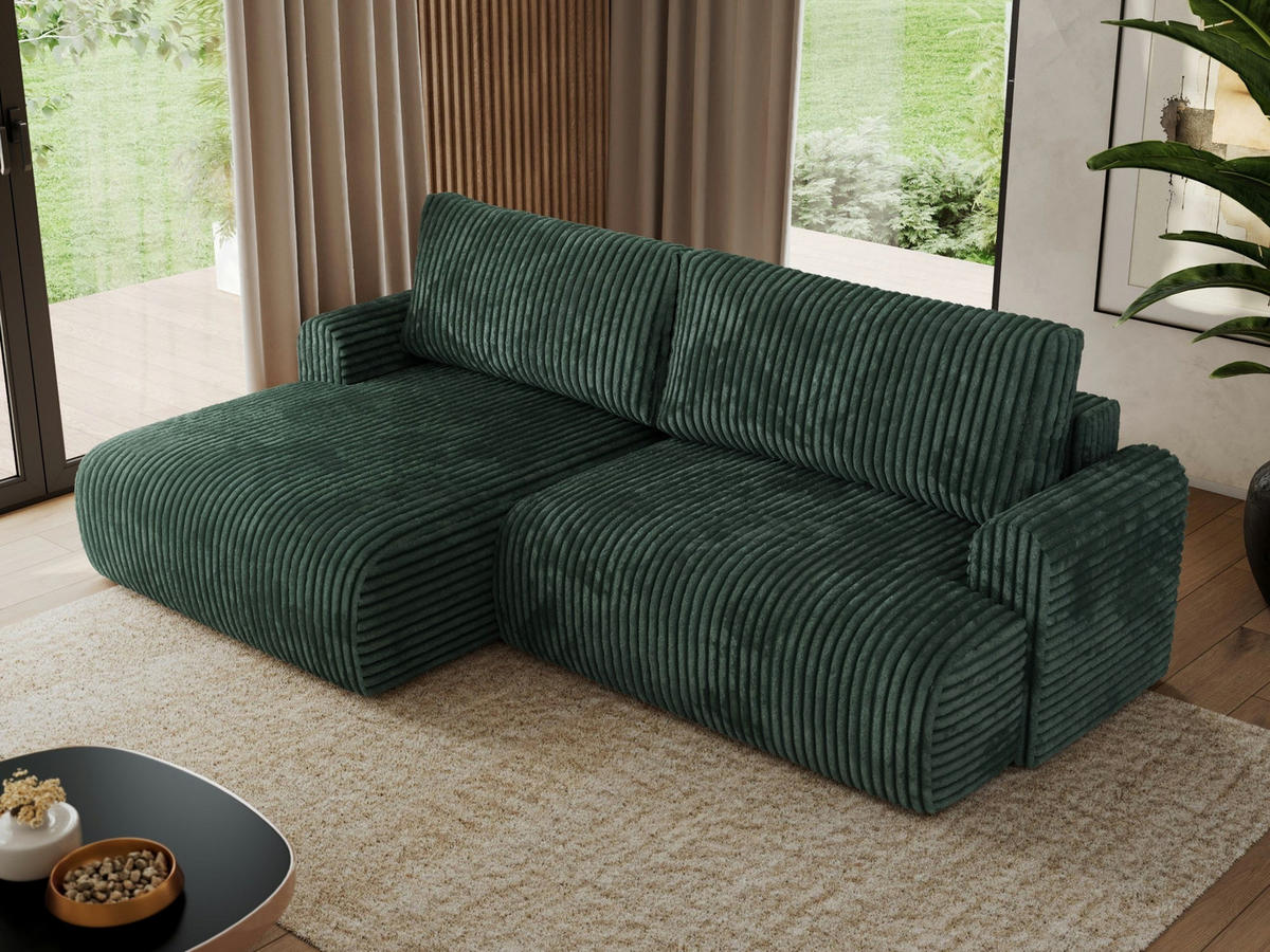 ECKSCHLAFSOFA TONO L Grün Cord - links - Schwarz/Grün, Kunststoff/Textil (260/150cm) - MKS