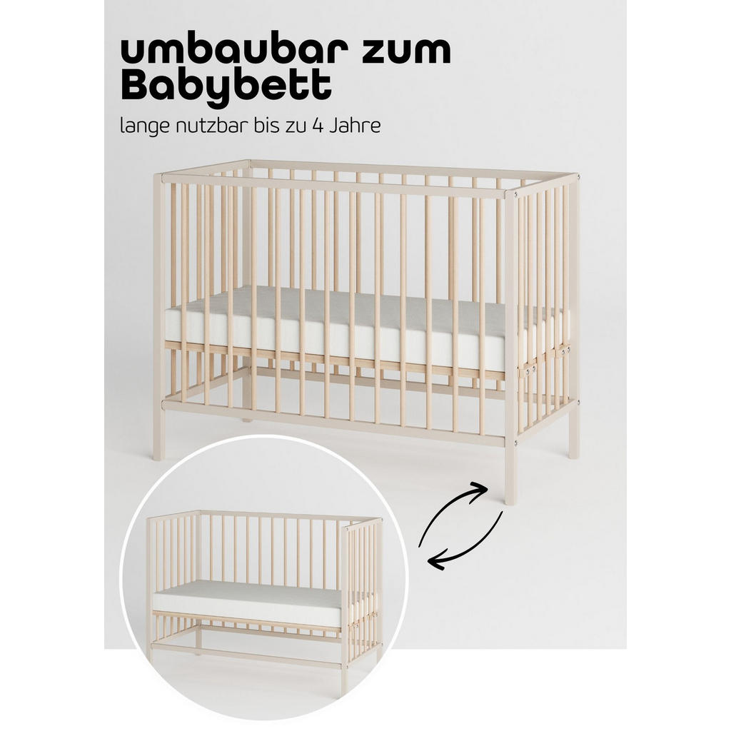 Thumbnail - Sämann – make a difference. Beistellbett, Natur, Sand, Holz, Echtholz,Buche, 120x90x60 cm, Babymöbel, Babybetten, Beiste...