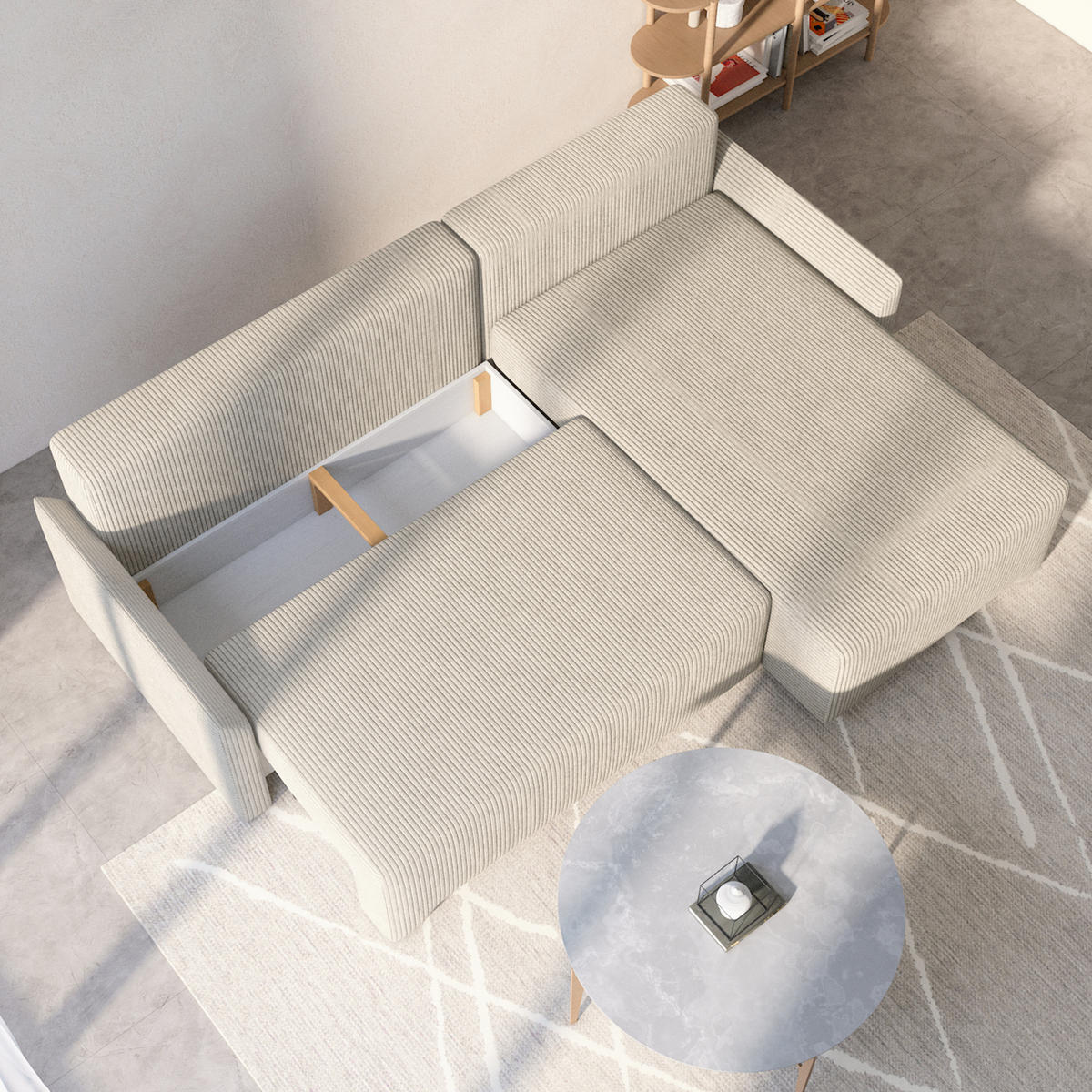 ECKSCHLAFSOFA - Rocky - Links, Beige (Poso 02) - Beige/Schwarz, Holzwerkstoff/Metall (245/174cm) - Möblo