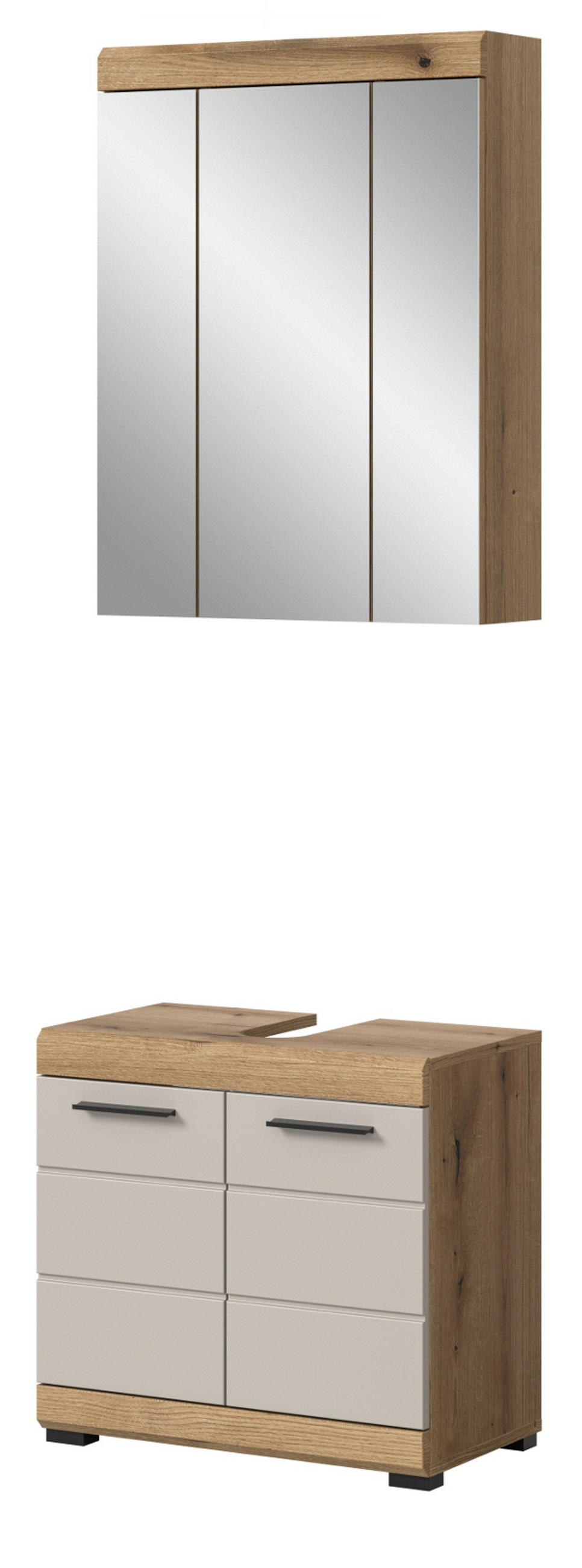 BADMÖBEL-SET 2-teilig Sand Kaschmir, Evoke Eiche, Badkombination 60 x 191 cm - Kaschmir/Eichefarben, Glas/Holzwerkstoff (60/191/34cm) - Inn.Furn