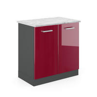 KÜCHENUNTERSCHRANK R-Line Bordeaux Hochglanz 80 cm AP Marmor - Bordeaux/Anthrazit, Holzwerkstoff (80/81.6/60cm) - Vicco