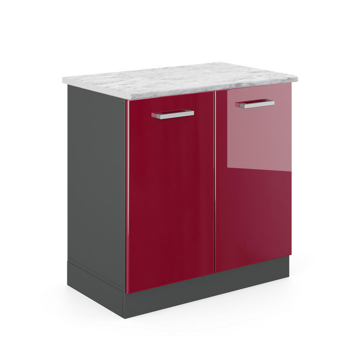 KÜCHENUNTERSCHRANK R-Line Bordeaux Hochglanz 80 cm AP Marmor - Bordeaux/Anthrazit, Holzwerkstoff (80/81.6/60cm) - Vicco