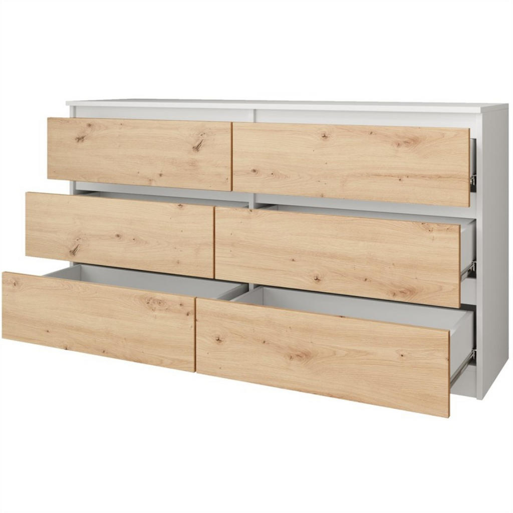 Thumbnail - Beautysofa Kommode, Weiß, Eiche Artisan, Holzwerkstoff, 6 Schubladen, 120x75x40 cm, Wohnzimmer, Kommoden & Sideboards, K...