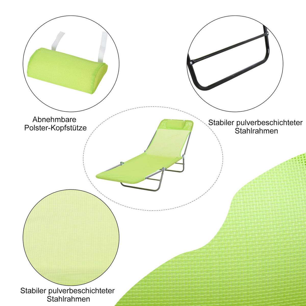 SONNENLIEGE Liegen Gartenliege Stuhl Relaxliege Bäderliege Zweibeine 4 Farbe - Grün, Kunststoff/Metall (56/28/182cm) - Outsunny