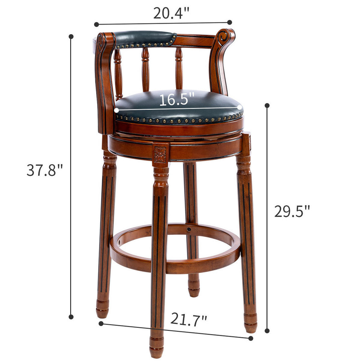 BARHOCKER drehbar mit Rückenlehne Sitzhöhe ca. 75 cm Leder Holz Blau - Blau, Holz (54.8/96/54.81cm) - Meubliv