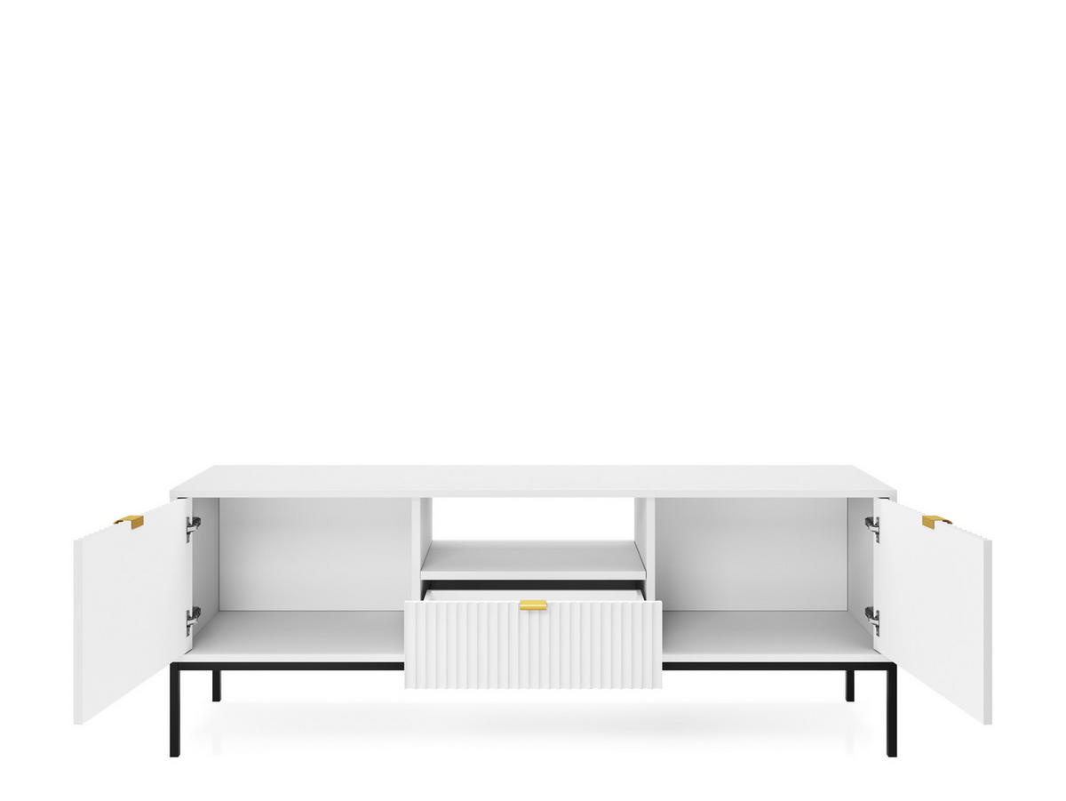 TV-SCHRANK NOVA Geriffelt Regal, 2 Türen, Schublade, Schwarze Beine, 154x39x56cm, Weiß - Schwarz/Weiß, Holzwerkstoff/Kunststoff (154/56/39cm) - DomoHome