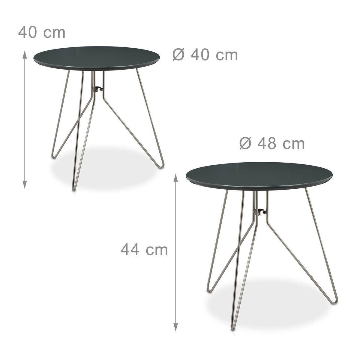 2XBEISTELLTISCH - Anthrazit, Holzwerkstoff/Metall (64/64/44cm) - Relaxdays