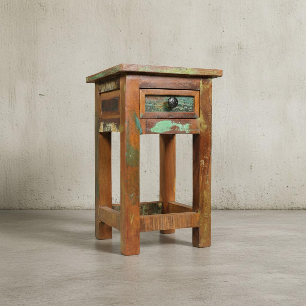 BEISTELLTISCH – Mango Massivholz Braun mit Schublade Shabby Chic - Braun, Holz (30/30/50cm) - KADIMA DESIGN