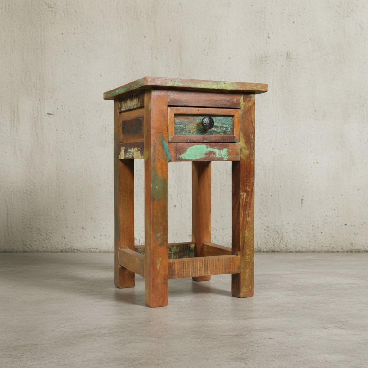BEISTELLTISCH – Mango Massivholz Braun mit Schublade Shabby Chic - Braun, Holz (30/30/50cm) - KADIMA DESIGN