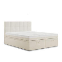 BOXBETT 140/200 cm Gotu M, in Creme, Matratze, gepolstertes Kopfteil, Bettkasten, H3 = fest - Creme/Schwarz, Holz/Holzwerkstoff (140/200cm) - Maison de Reve