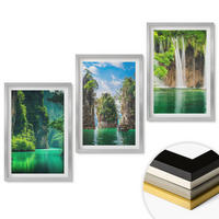 WANDBILDER 3er Set - 40x60 cm Silberner Rahmen - Grüne Landschaften, Wasserfälle - Silberfarben, Kunststoff (40/60cm) - ArtPrintCave