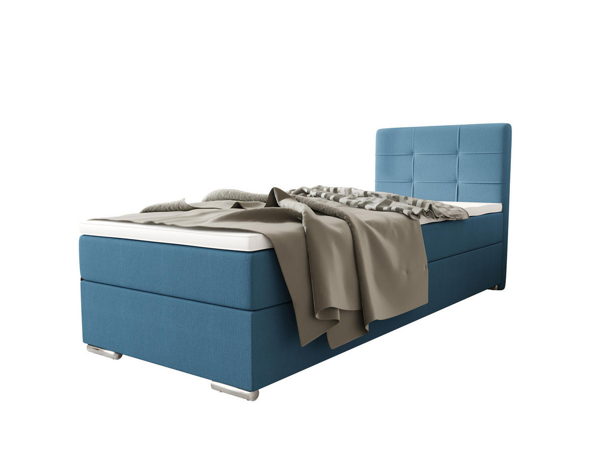 BOXBETT ZILANO 1 mit Matratze H3 und Topper 80x200 Cosmic 5 links - Blau, Holz/Textil (80/200cm) - Bedante