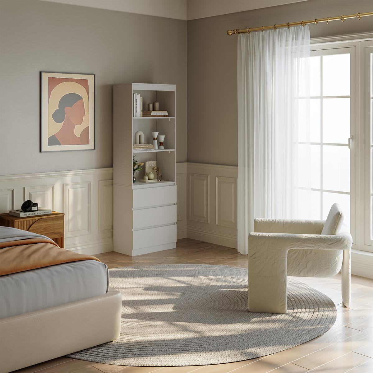 KNIHOVNA Les - bílá, kompozitní dřevo (60/180/35cm) - [en.casa]