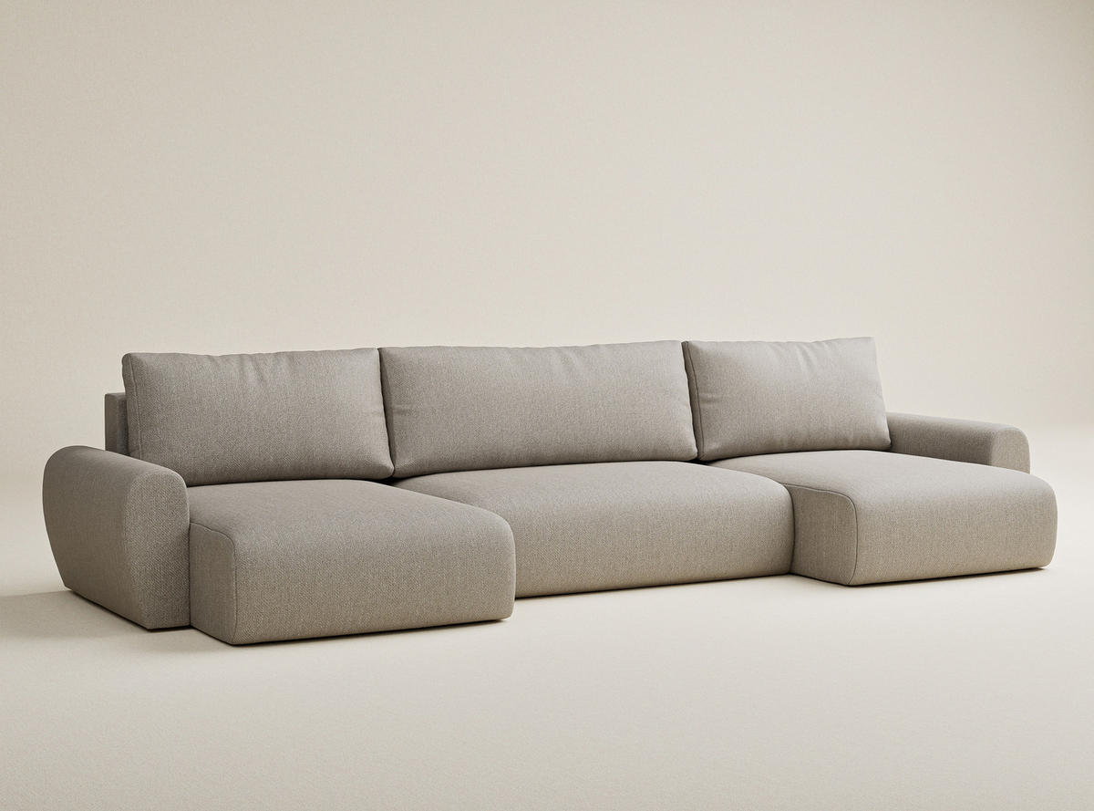 WOHNLANDSCHAFT MIT SCHLAFFUNKTION Numba Beige Webstoff - Beige/Schwarz, Holz/Holzwerkstoff (397/70/153cm) - Maison de Reve