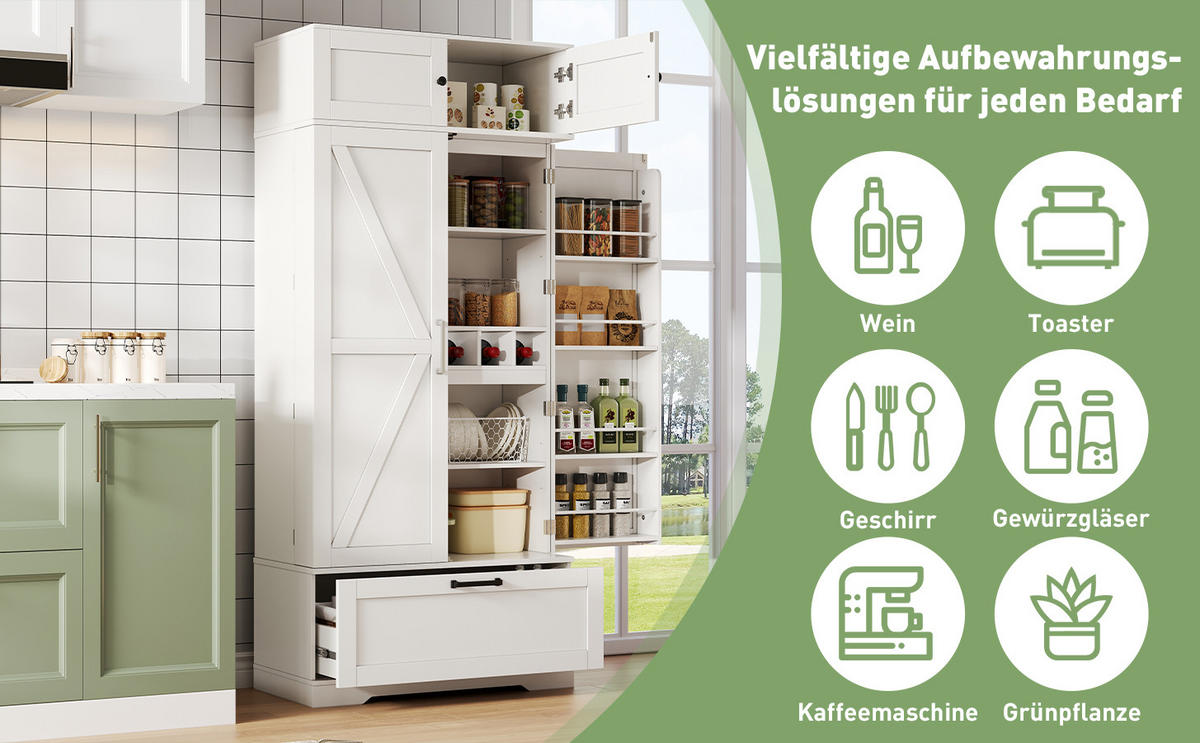 BUFFET Industrieller-Stil Weiß 80/40/180 cm - Weiß, Holz (80/180/40cm) - PANGIVO