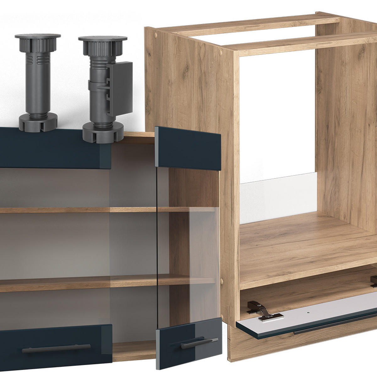 ECKKÜCHE Fame-Line Dunkelblau Hochglanz/Goldkraft Eiche 160x190 cm AP Anthrazit - Eiche Wotan/Dunkelblau, Holzwerkstoff (190/81.6/60cm) - Vicco