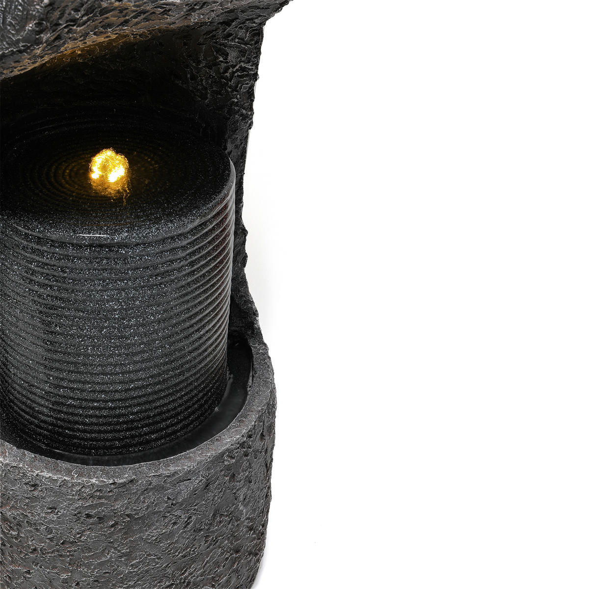 GARTENBRUNNEN, LED-Beleuchtung, Kunststein, Wasserspiel, Grau - Grau, Naturmaterialien (34.5/34.5/100.5cm) - FLIEKS