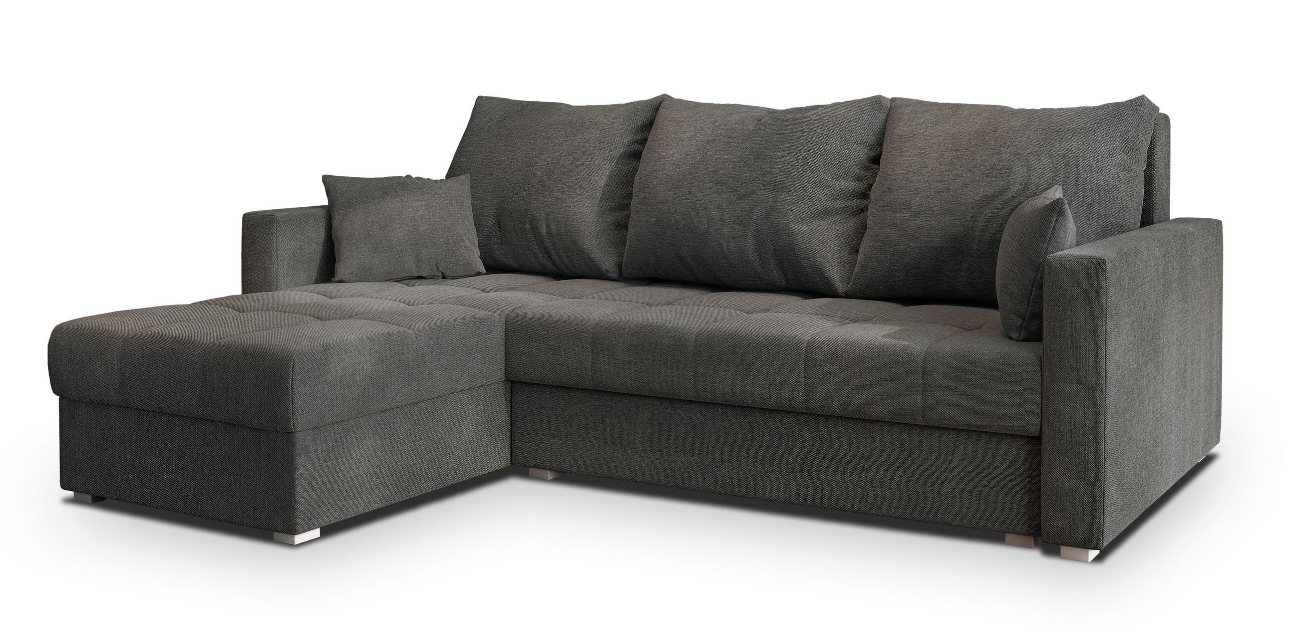 ECKSOFA NIDA Grau Geflochtener Stoff mit Schlaffunktion - Grau, Holz (220/143cm) - MASSENO