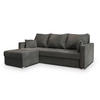 ECKSOFA NIDA Grau Geflochtener Stoff mit Schlaffunktion - Grau, Holz (220/143cm) - MASSENO