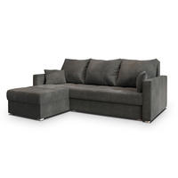 ECKSOFA NIDA Grau Geflochtener Stoff mit Schlaffunktion - Grau, Holz (220/143cm) - MASSENO