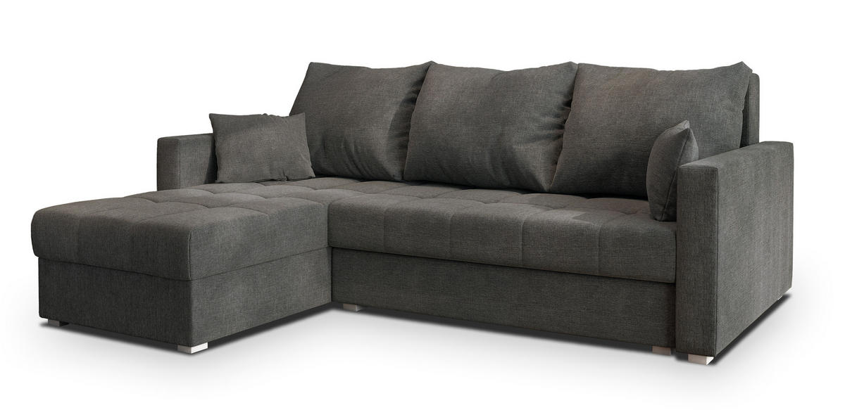 ECKSOFA NIDA Grau Geflochtener Stoff mit Schlaffunktion - Grau, Holz (220/143cm) - MASSENO