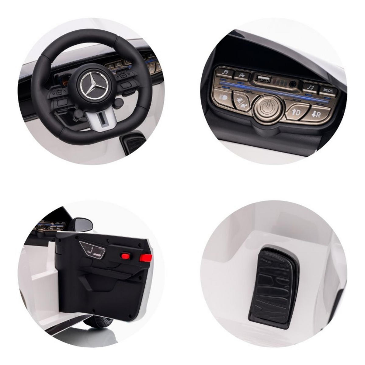 KINDER ELEKTROAUTO Mercedes AMG CLE 53 weiß Stoßdämpfer, LED-Leuchten, Fernbedienung, Gurt, 2 Türen, Softstart - Weiß, Kunststoff (99/55/43cm) - Chipolino