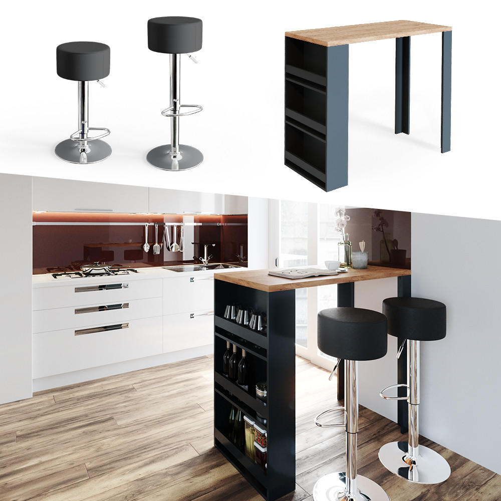 BARTISCH-SET Eiche 57 x 117 cm mit 2 Barhockern - Eichefarben, Holzwerkstoff (57/106/117cm) - Vicco